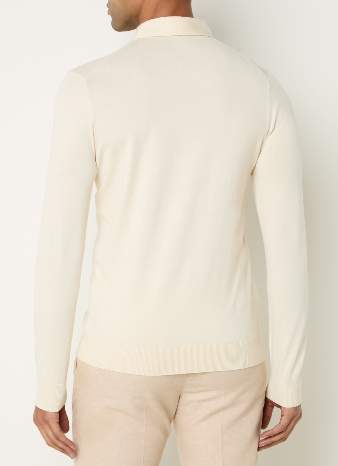 Profuomo Luxury fijngebreide regular fit polo  - achterkant creme