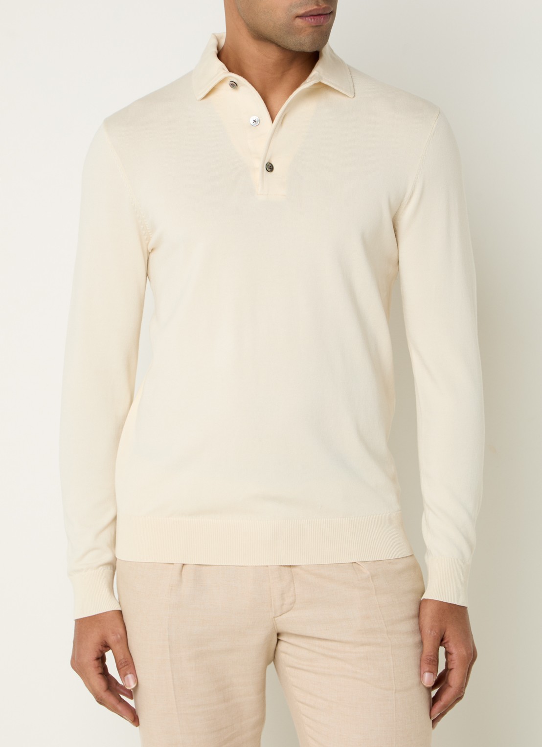Profuomo Luxury fijngebreide regular fit polo  - detail 4 creme