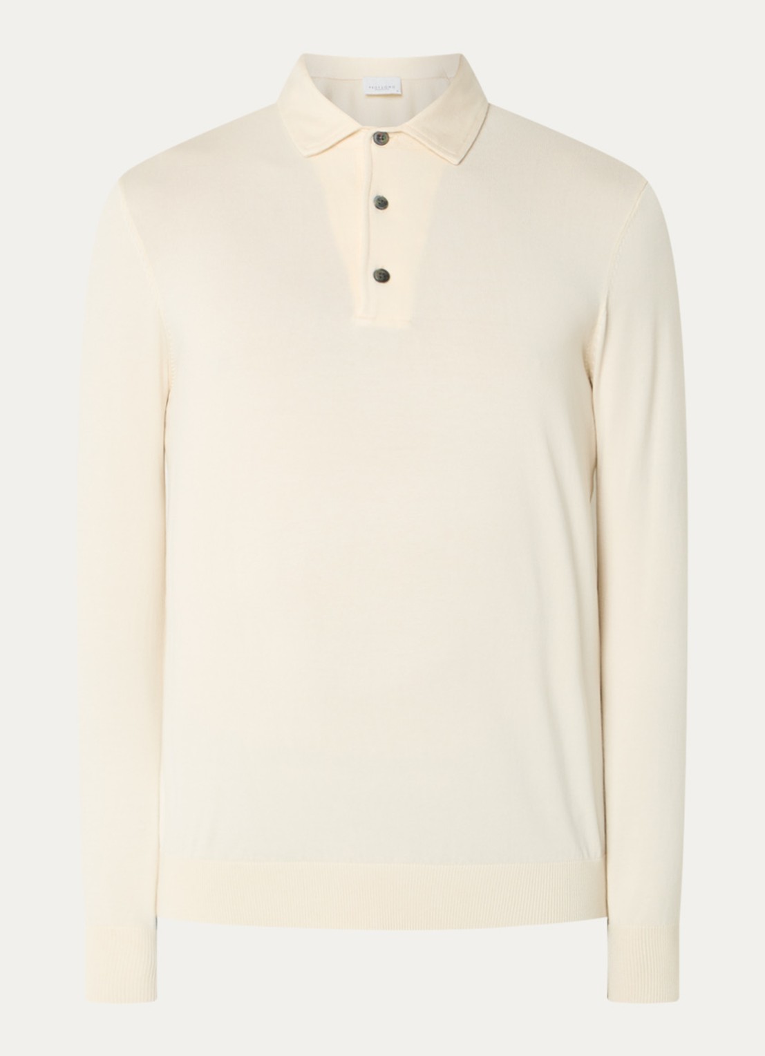 Profuomo Luxury fijngebreide regular fit polo  - voorkant 2 creme