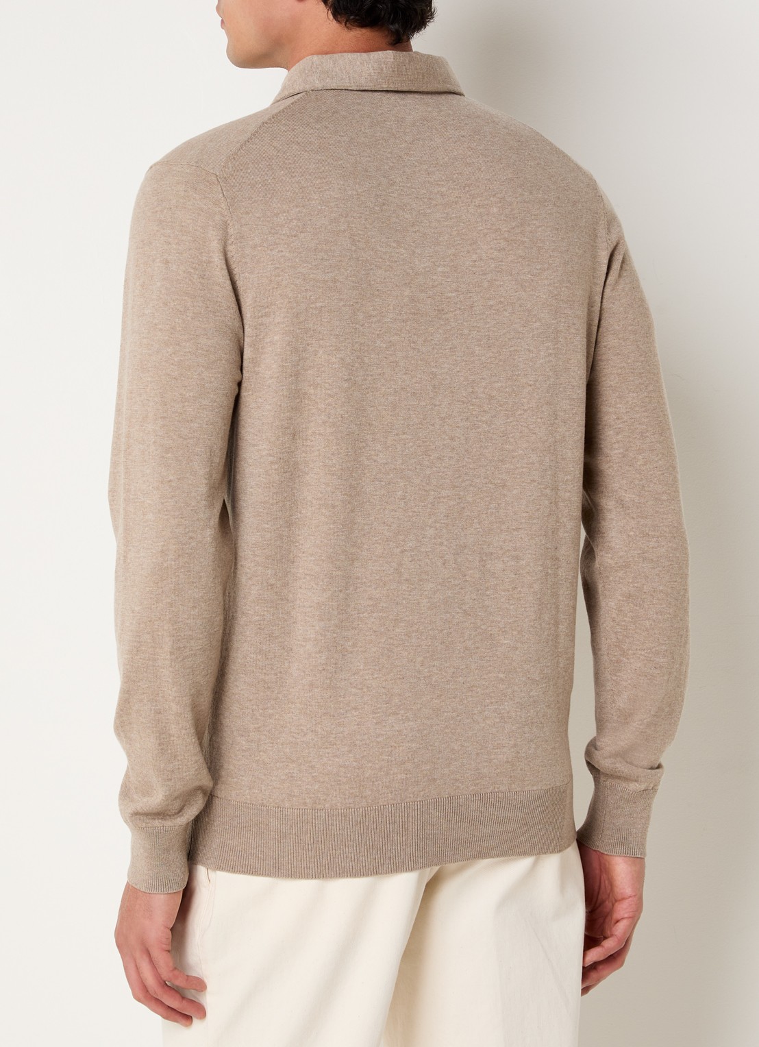 Profuomo Luxury fijngebreide regular fit polo  - achterkant beige
