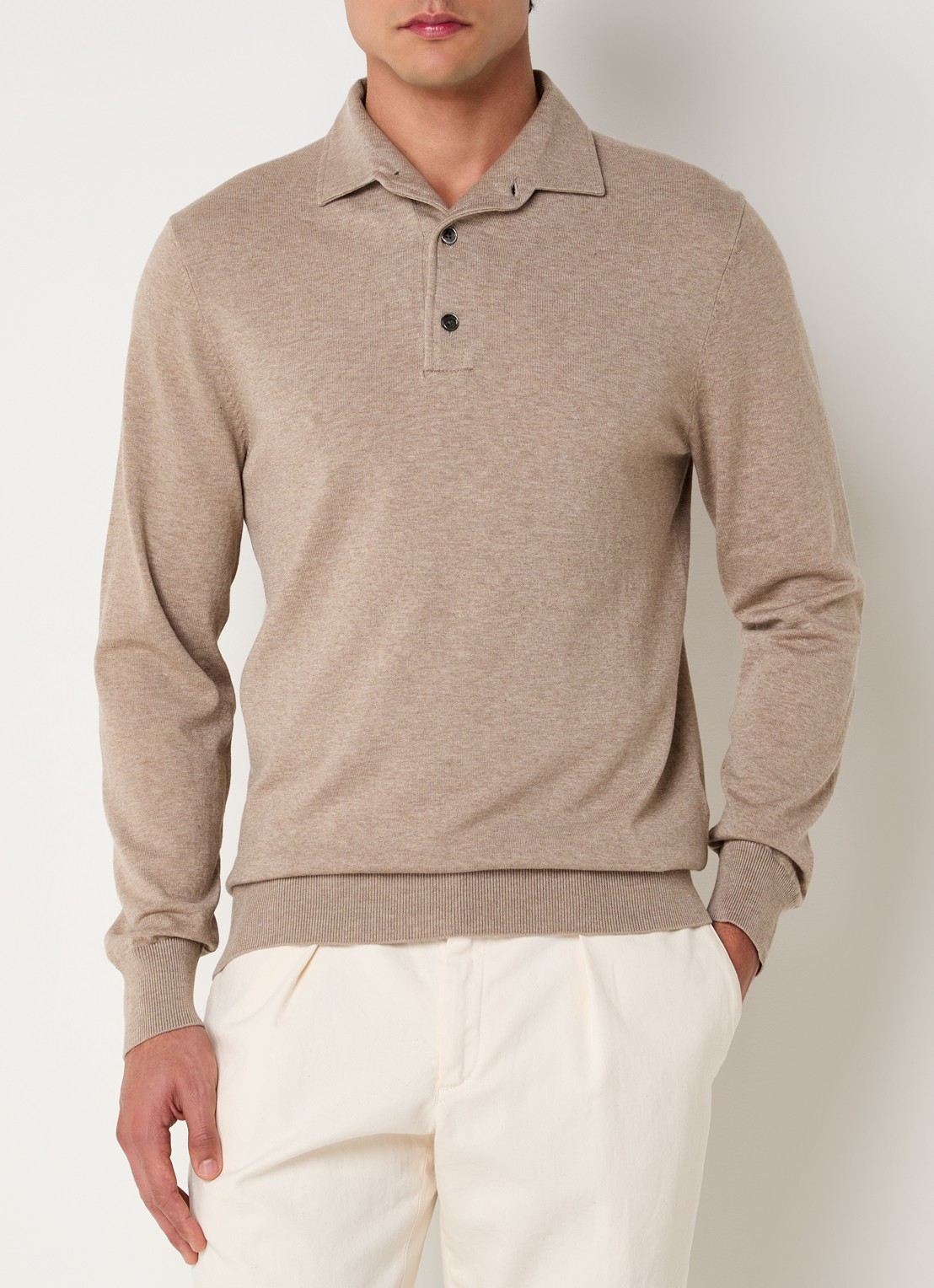 Profuomo Luxury fijngebreide regular fit polo  - detail 2 beige