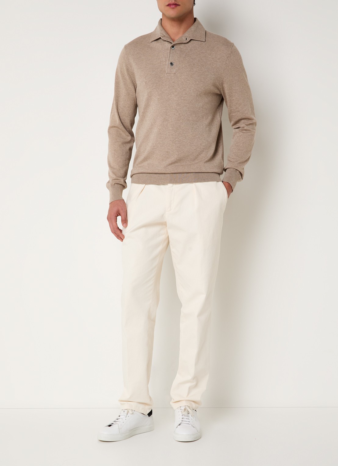 Profuomo Luxury fijngebreide regular fit polo  - voorkant 4 beige