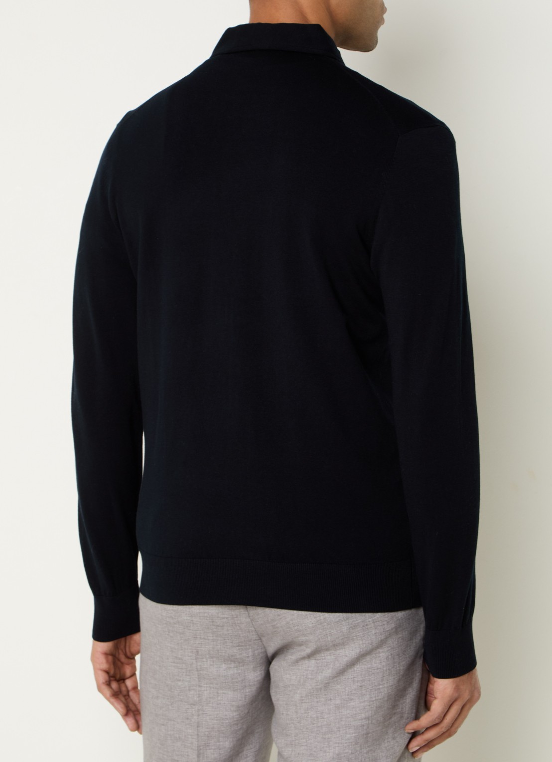 Profuomo Luxury fijngebreide regular fit polo  - achterkant donkerblauw