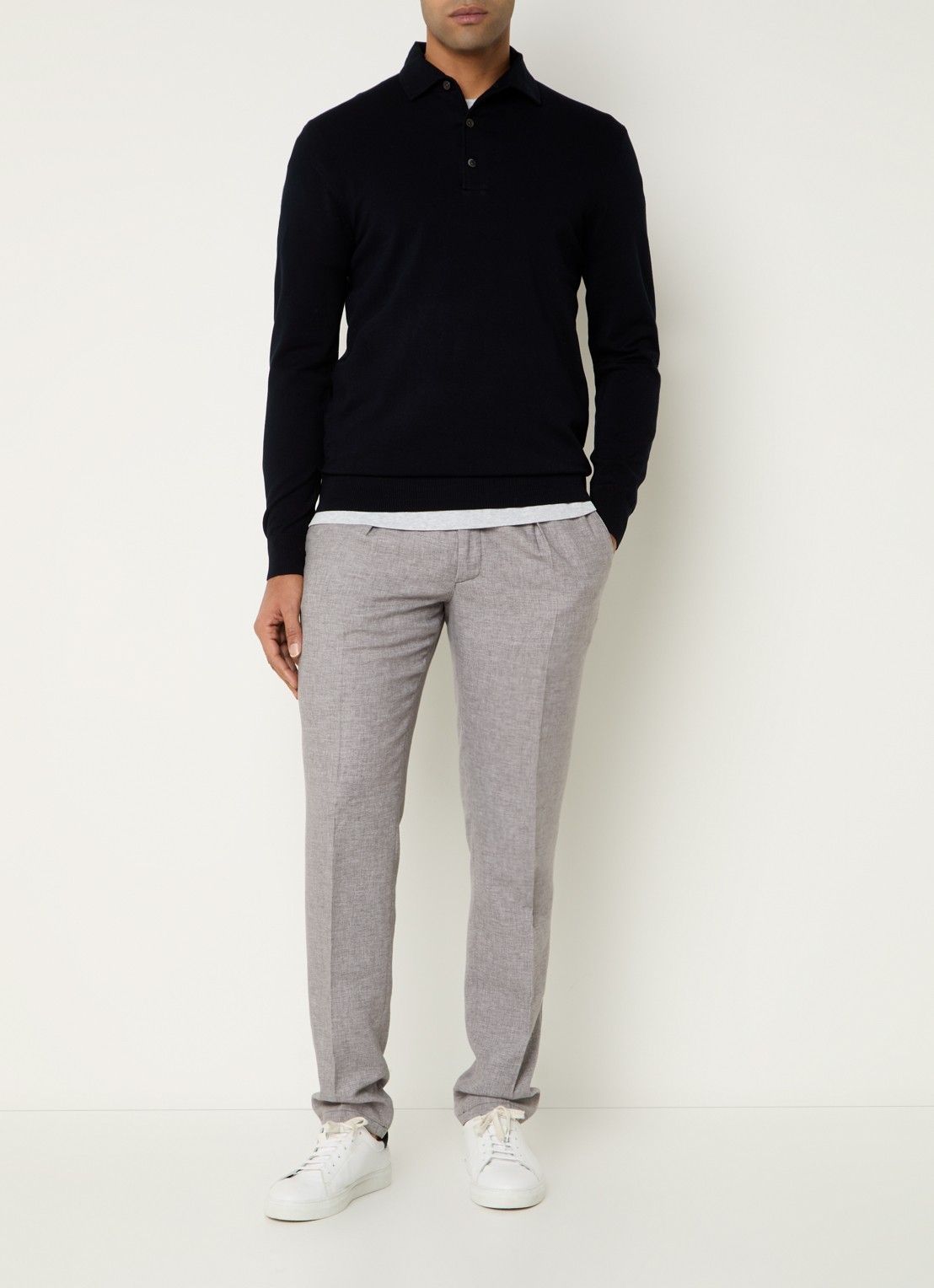 Profuomo Luxury fijngebreide regular fit polo  - voorkant 3 donkerblauw