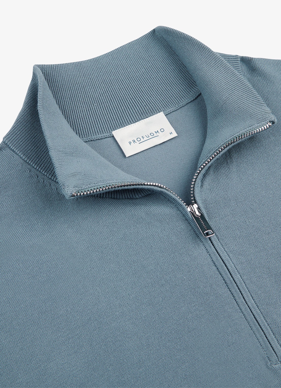 Profuomo Luxury fijngebreide trui met halve rits - detail 4 blauwgrijs