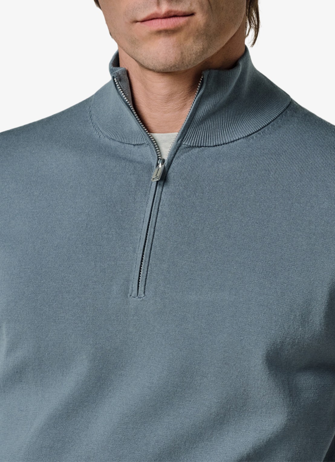 Profuomo Luxury fijngebreide trui met halve rits - detail 5 blauwgrijs