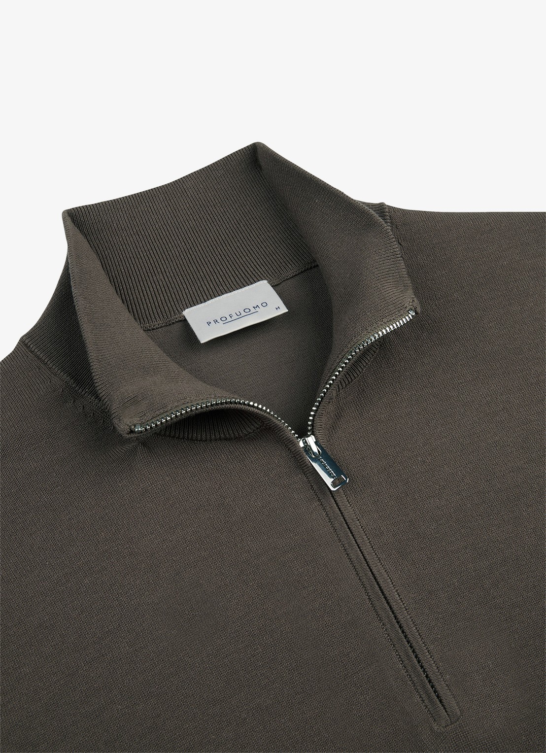 Profuomo Luxury fijngebreide trui met halve rits - detail 2 bruin