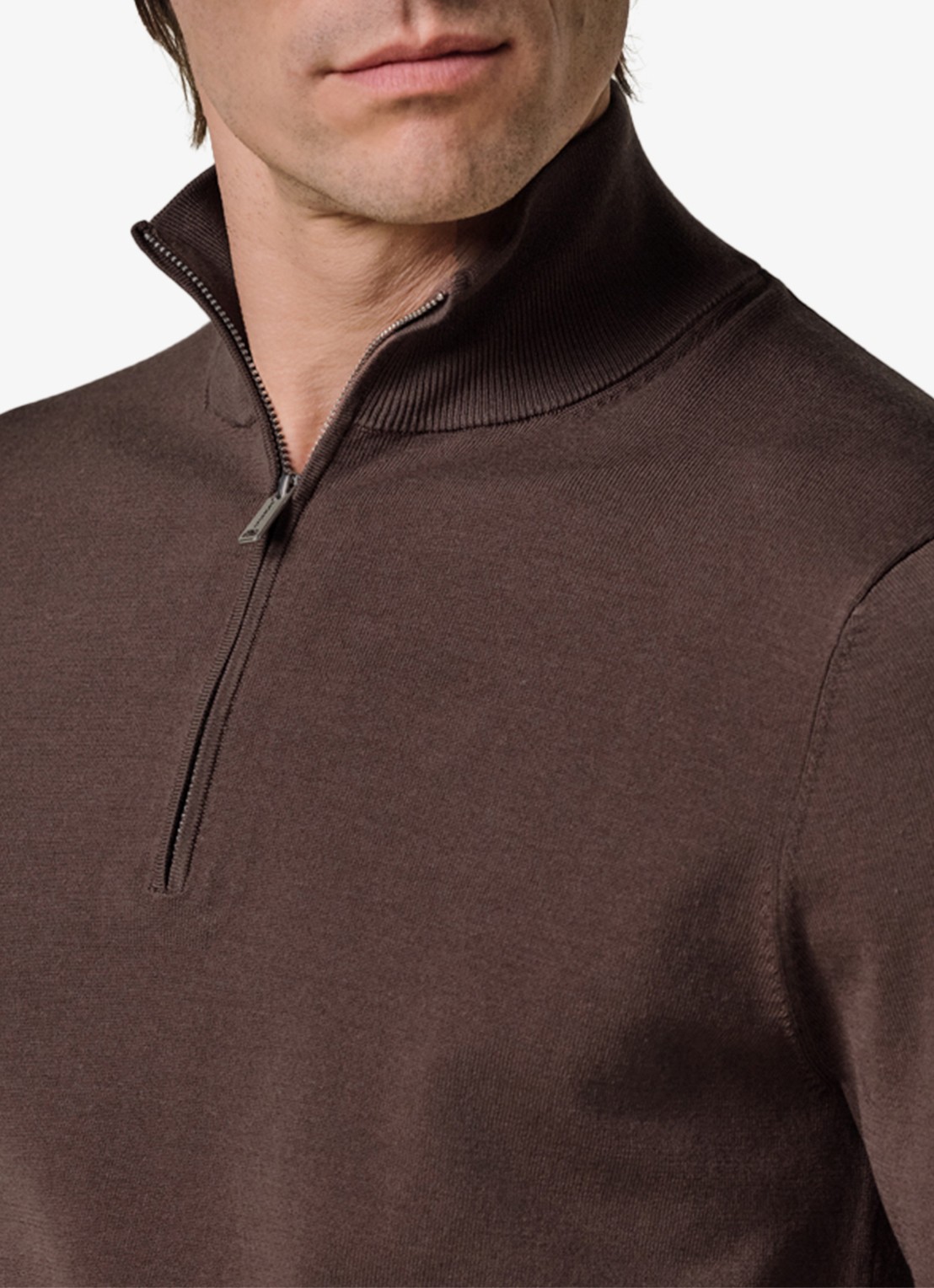 Profuomo Luxury fijngebreide trui met halve rits - detail 3 bruin