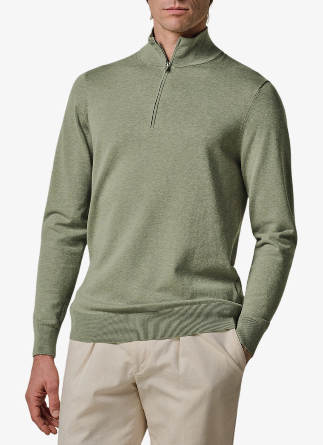 Profuomo Luxury fijngebreide trui met halve rits - detail 4 groen
