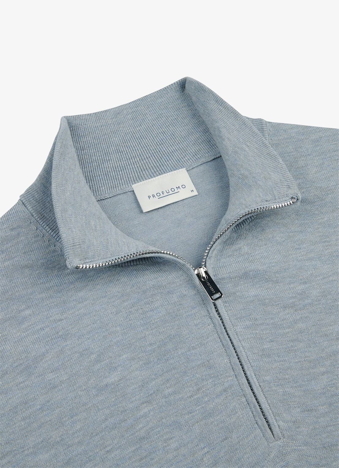 Profuomo Luxury fijngebreide trui met halve rits - detail 2 blauw