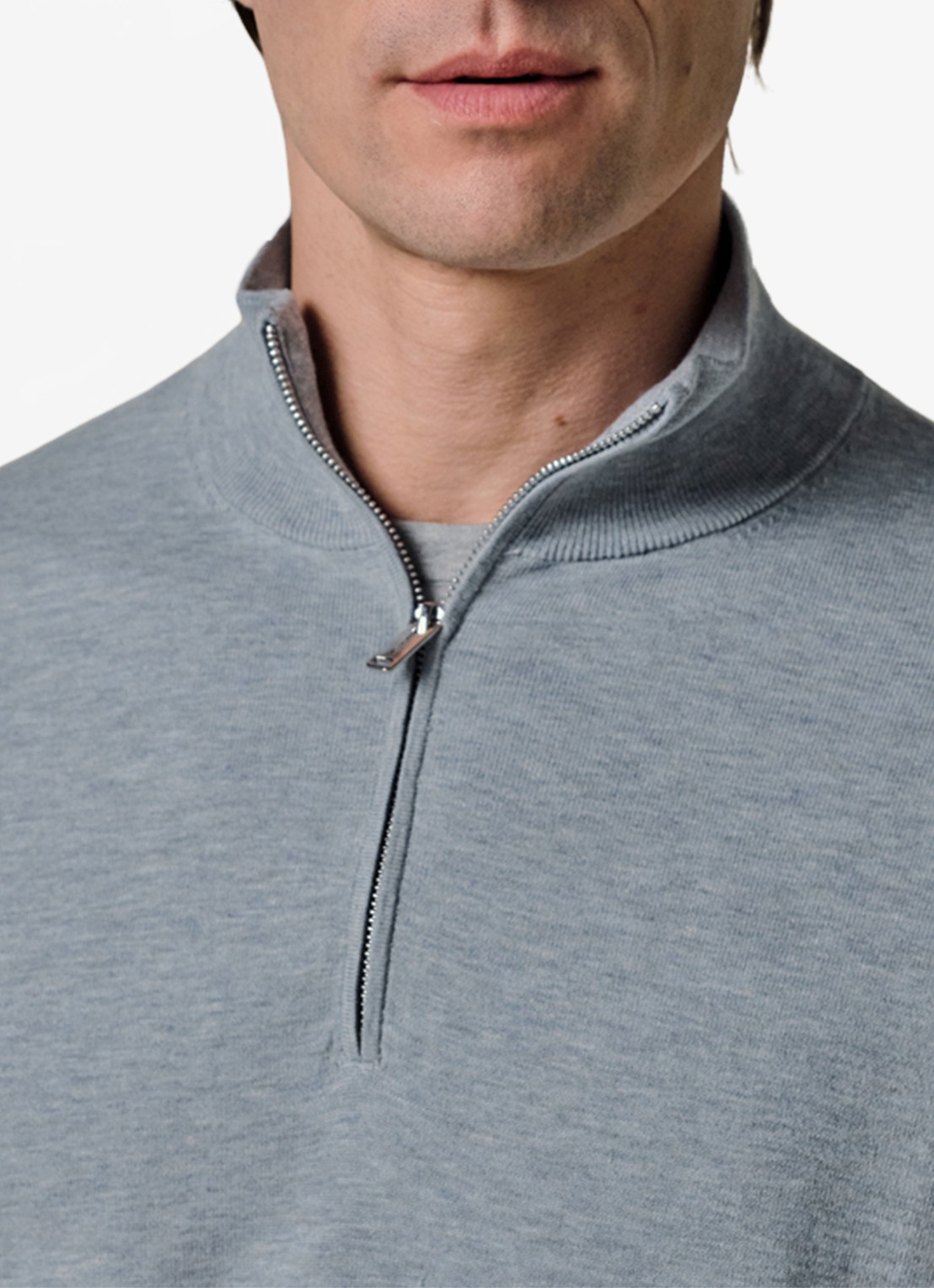 Profuomo Luxury fijngebreide trui met halve rits - detail 3 blauw
