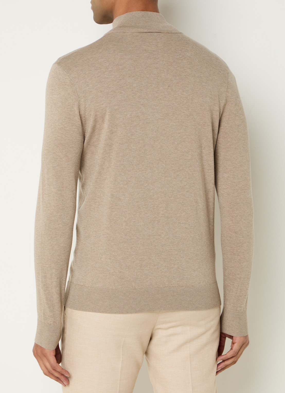 Profuomo Luxury fijngebreide trui  met halve rits - achterkant 4 beige