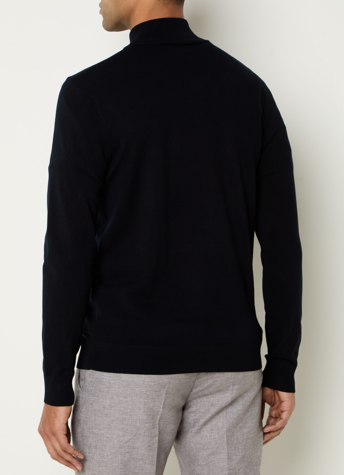 Profuomo Luxury fijngebreide trui  met halve rits - achterkant blauw