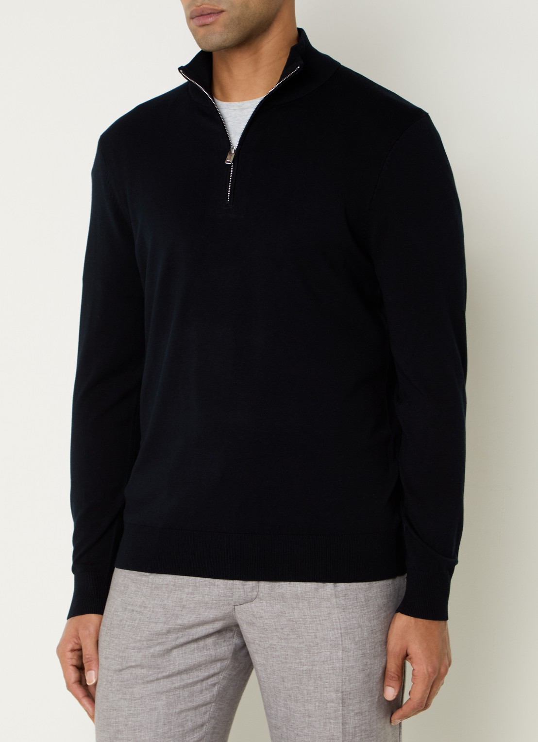 Profuomo Luxury fijngebreide trui  met halve rits - detail 2 blauw