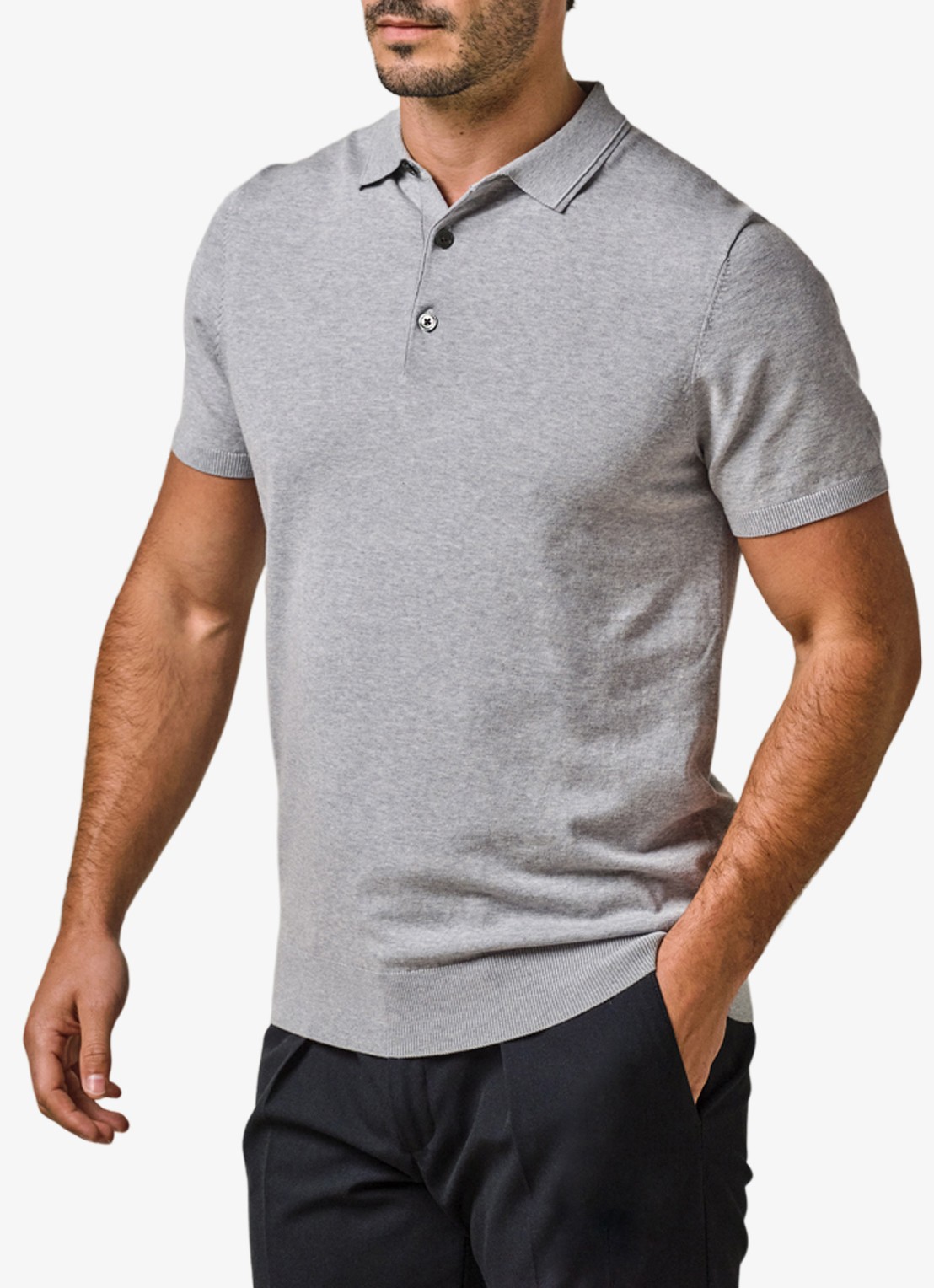Profuomo Luxury regular fit polo met gemêleerd dessin - detail lichtgrijs