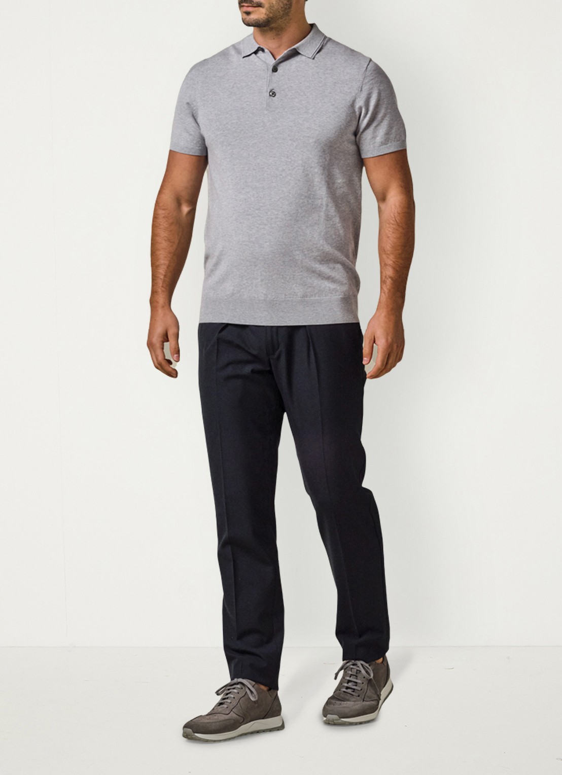 Profuomo Luxury regular fit polo met gemêleerd dessin - voorkant 4 lichtgrijs