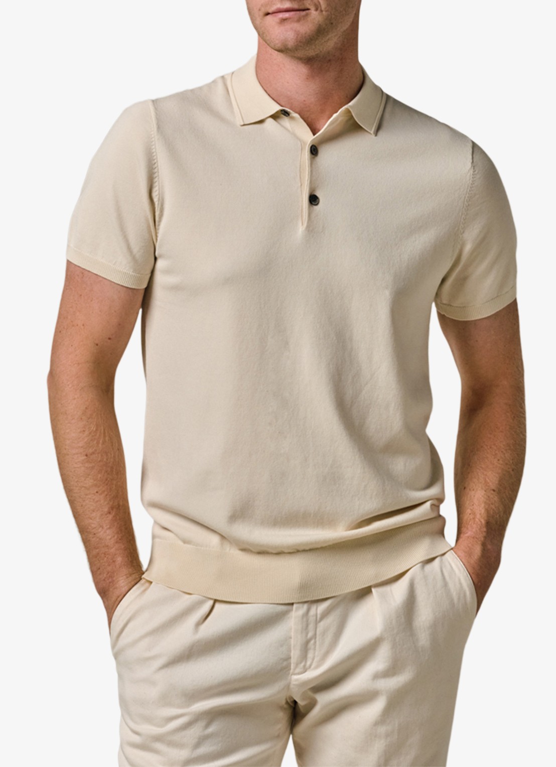 Profuomo Luxury regular fit polo met gemêleerd dessin - detail gebroken wit