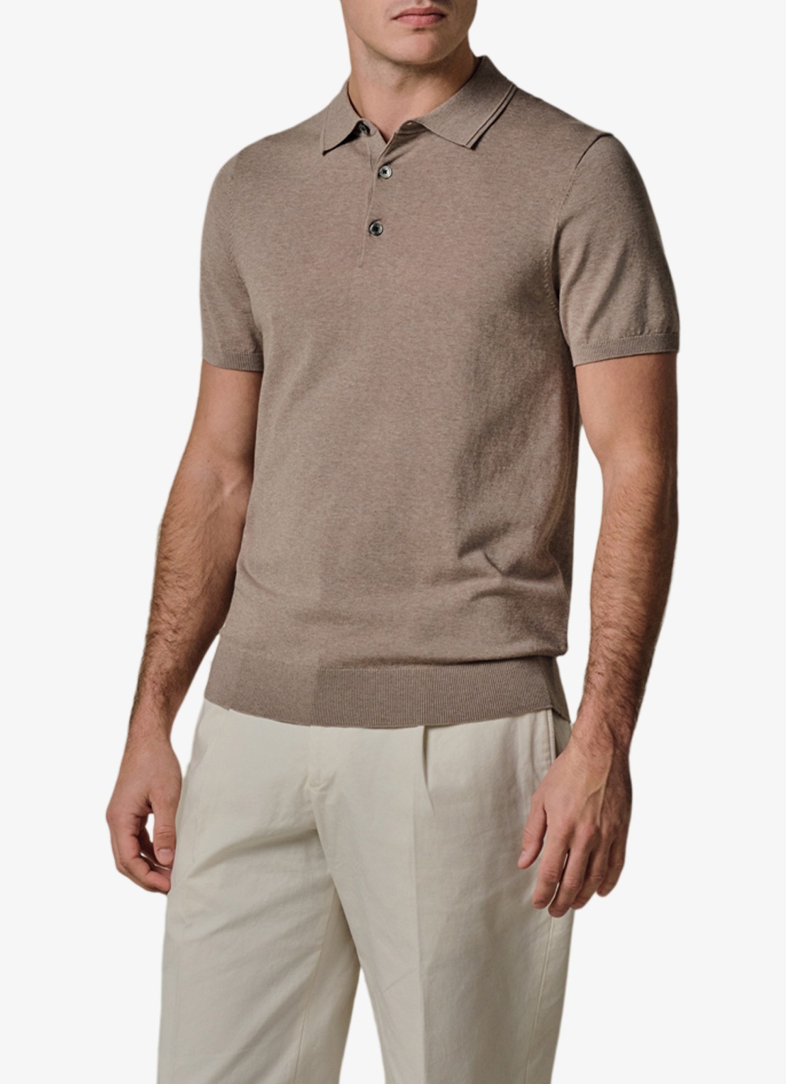 Profuomo Luxury regular fit polo met gemêleerd dessin - detail 4 beige