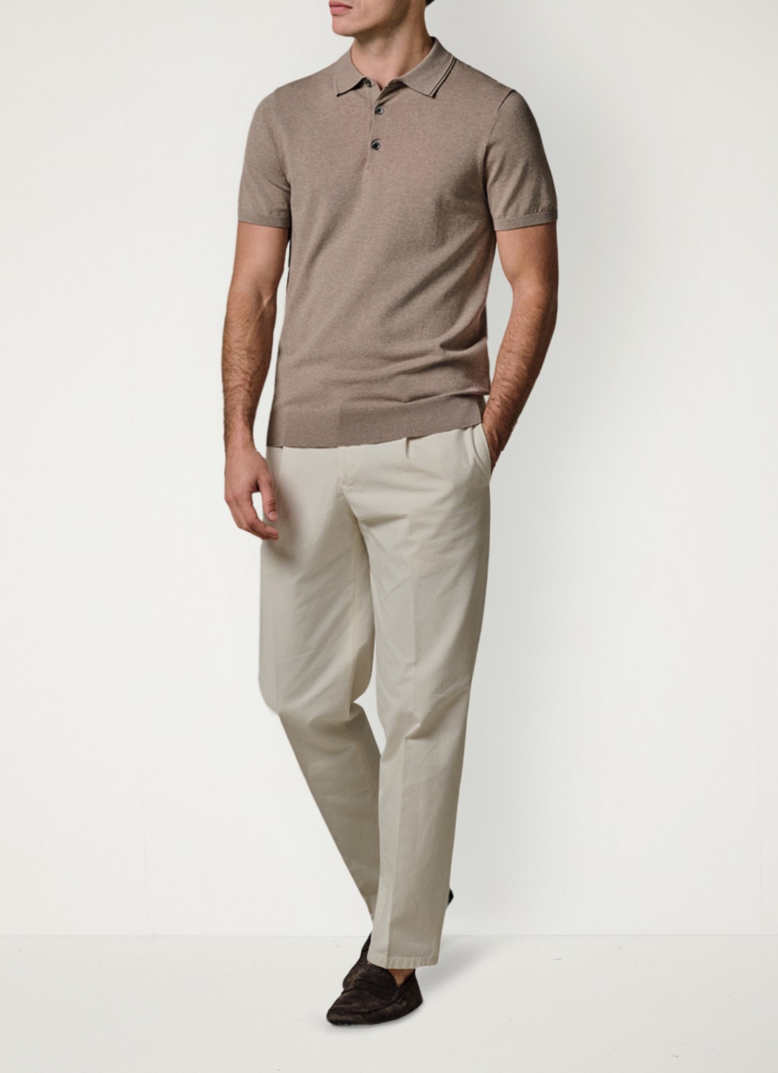 Profuomo Luxury regular fit polo met gemêleerd dessin - voorkant 2 beige