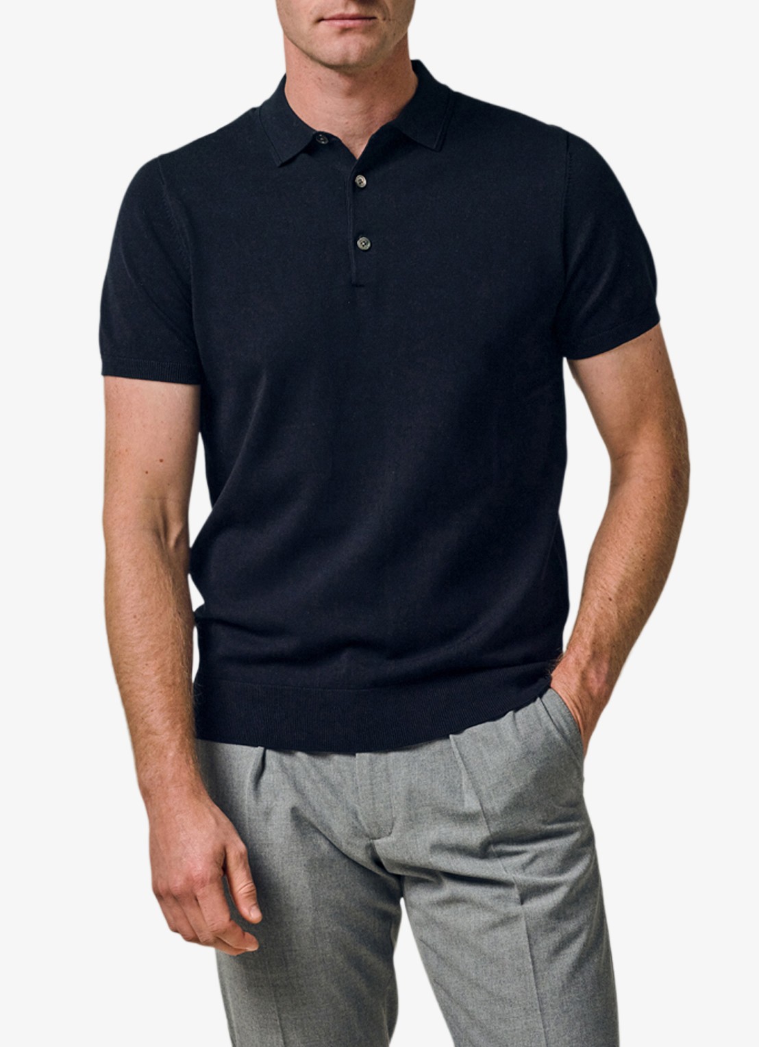 Profuomo Luxury regular fit polo met gemêleerd dessin - detail donkerblauw