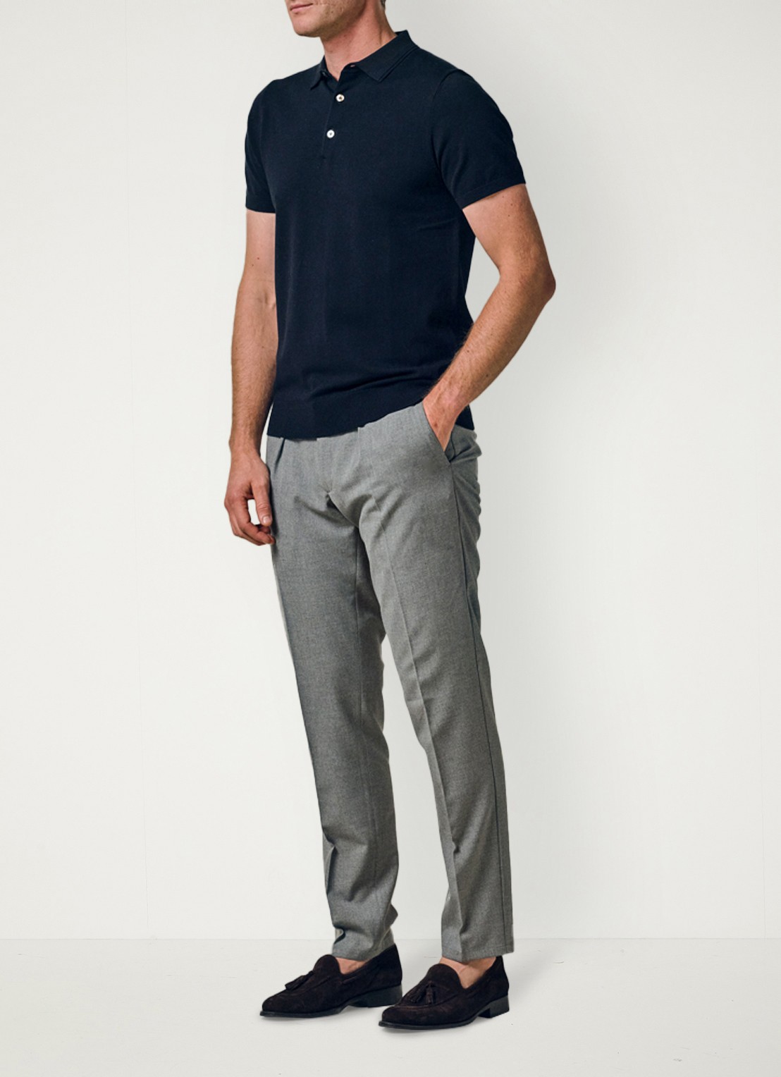 Profuomo Luxury regular fit polo met gemêleerd dessin - voorkant 5 donkerblauw