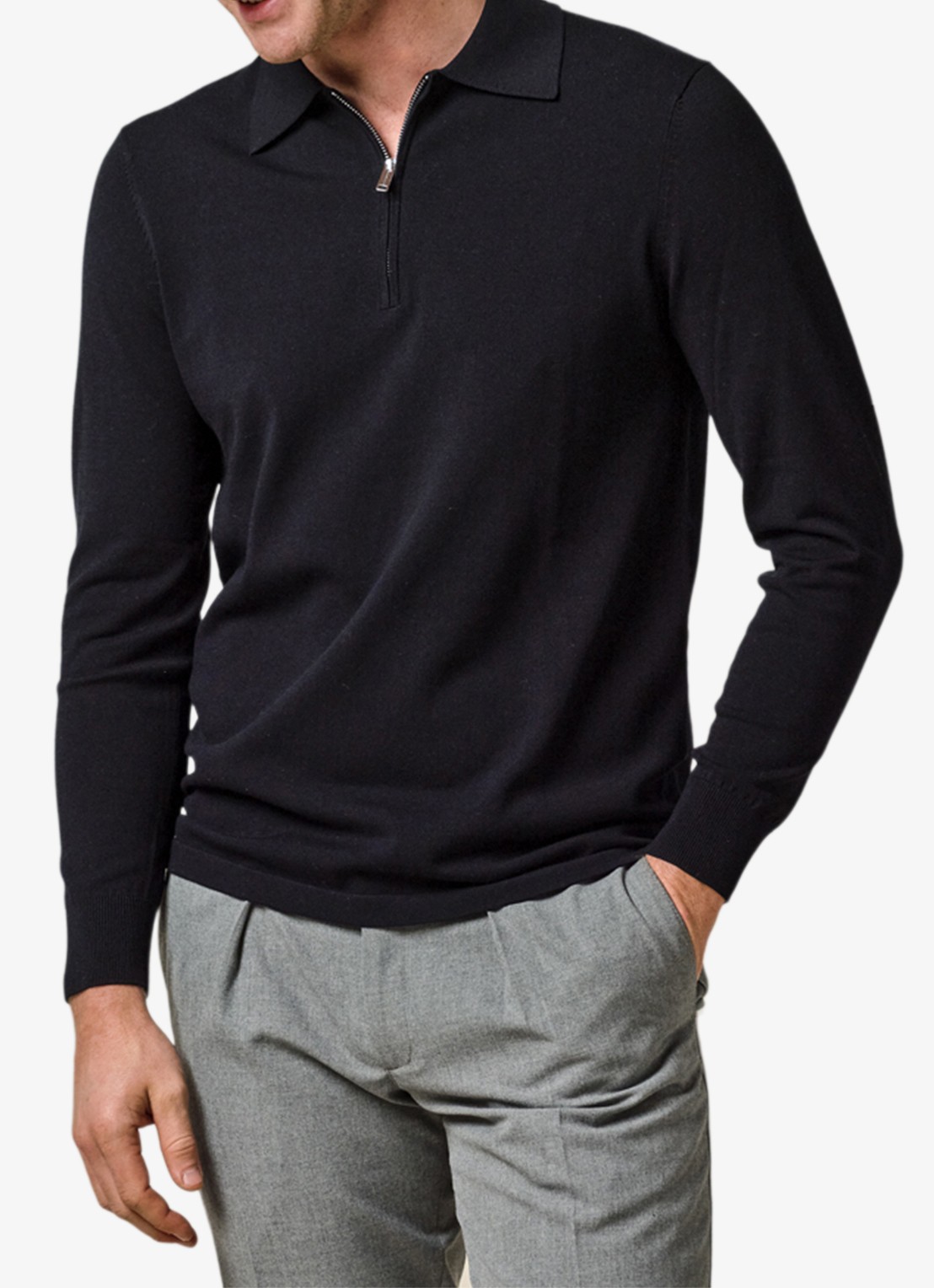 Profuomo Luxury regular fit polo met halve rits - detail 3 donkerblauw