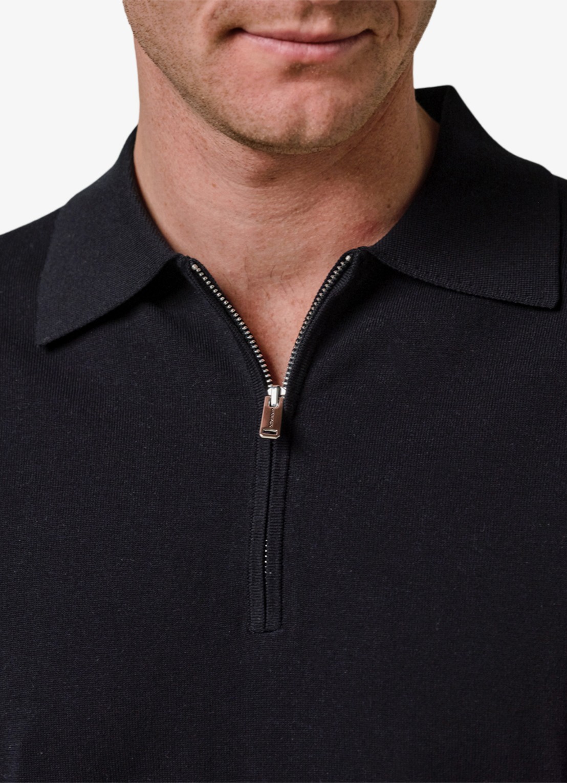 Profuomo Luxury regular fit polo met halve rits - detail 5 donkerblauw