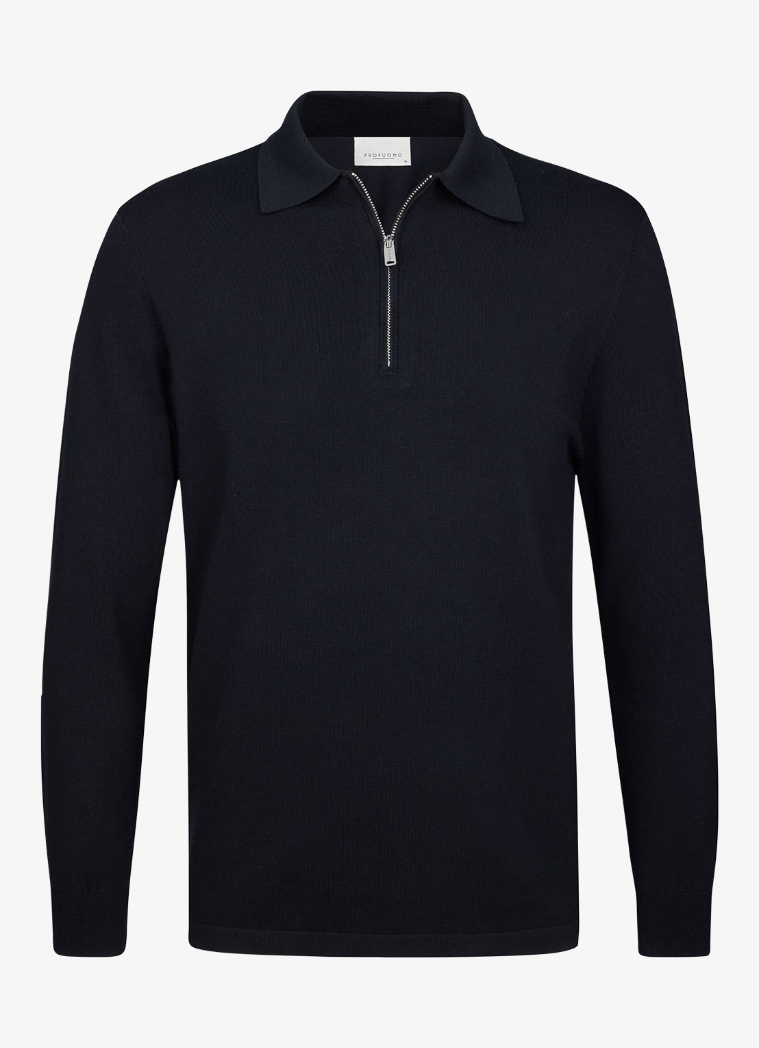 Profuomo Luxury regular fit polo met halve rits - voorkant donkerblauw