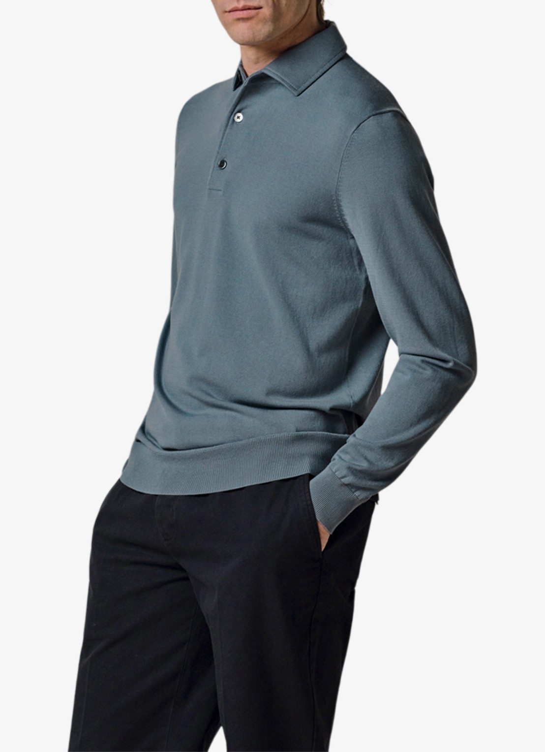 Profuomo Luxury regular fit polo - detail 3 blauwgrijs