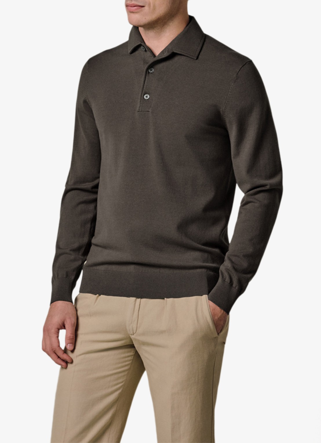 Profuomo Luxury regular fit polo - detail 2 bruin