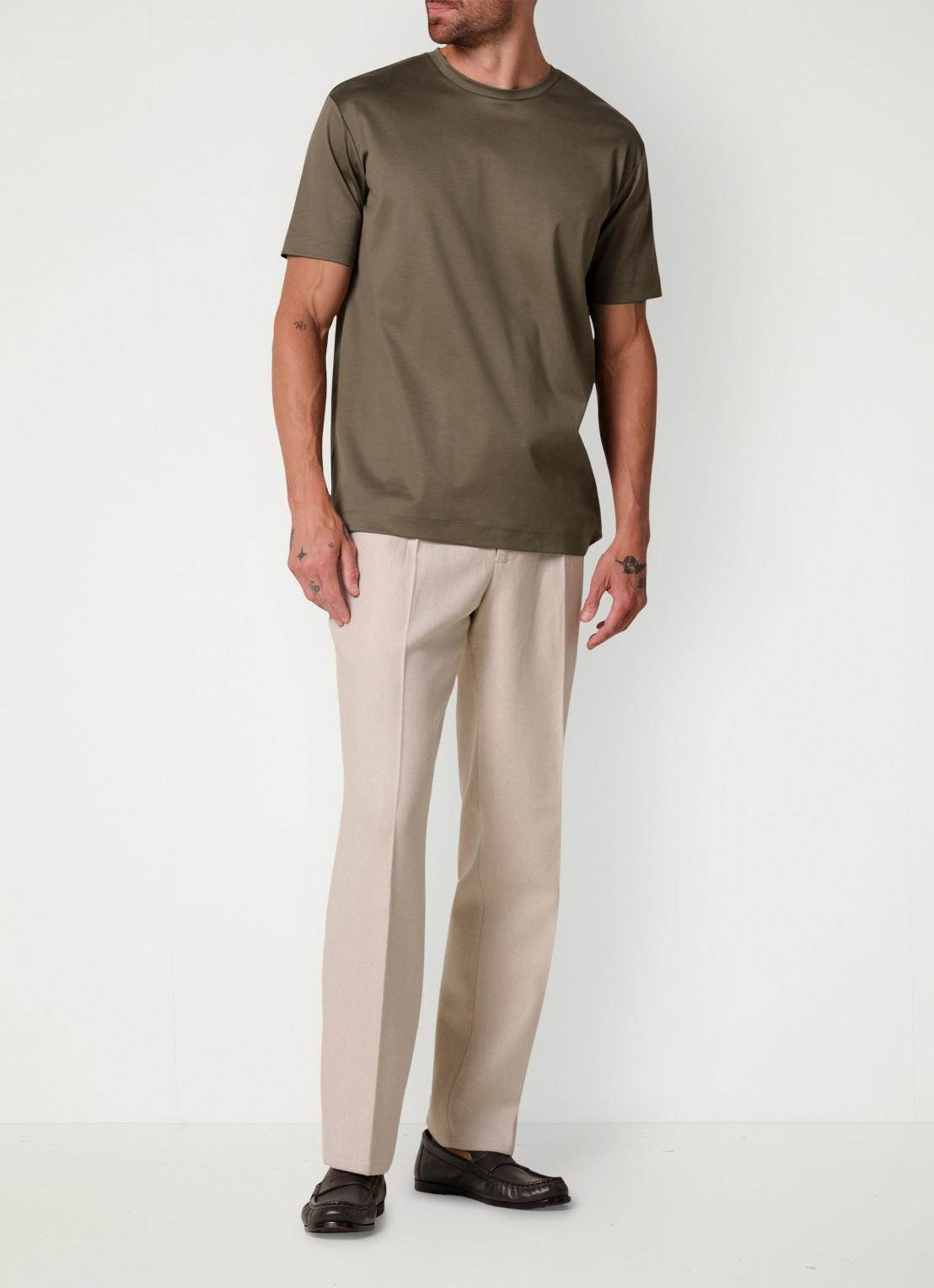 Profuomo Luxury T-shirt met stretch - voorkant 2 taupe