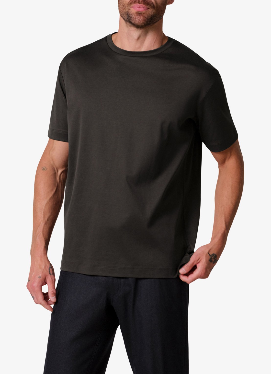 Profuomo Luxury T-shirt met stretch - detail 3 donkerbruin