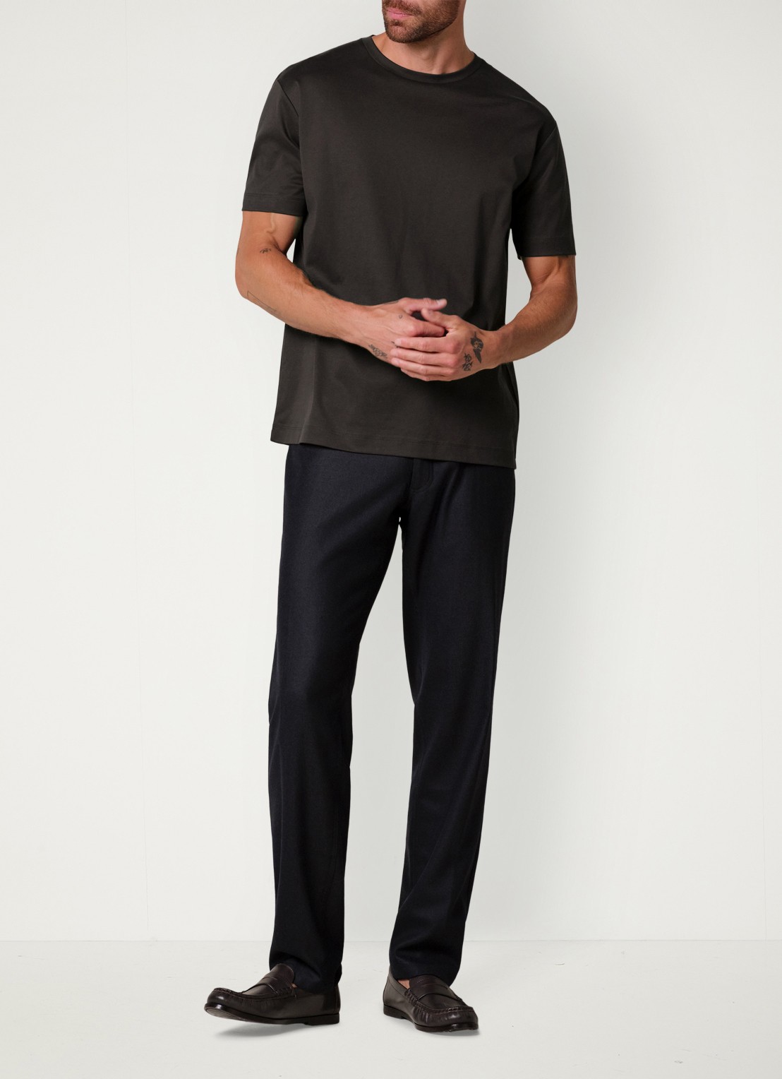 Profuomo Luxury T-shirt met stretch - voorkant 2 donkerbruin