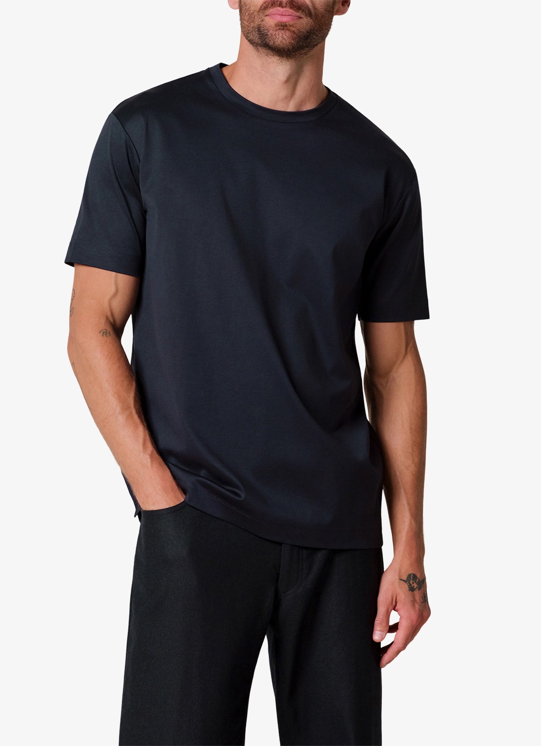 Profuomo Luxury T-shirt met stretch - detail donkerblauw