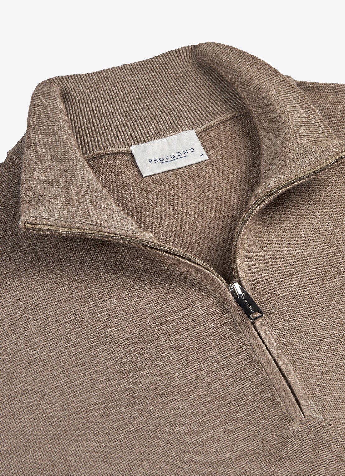 Profuomo Merino trui met halve rits - detail 5 beige