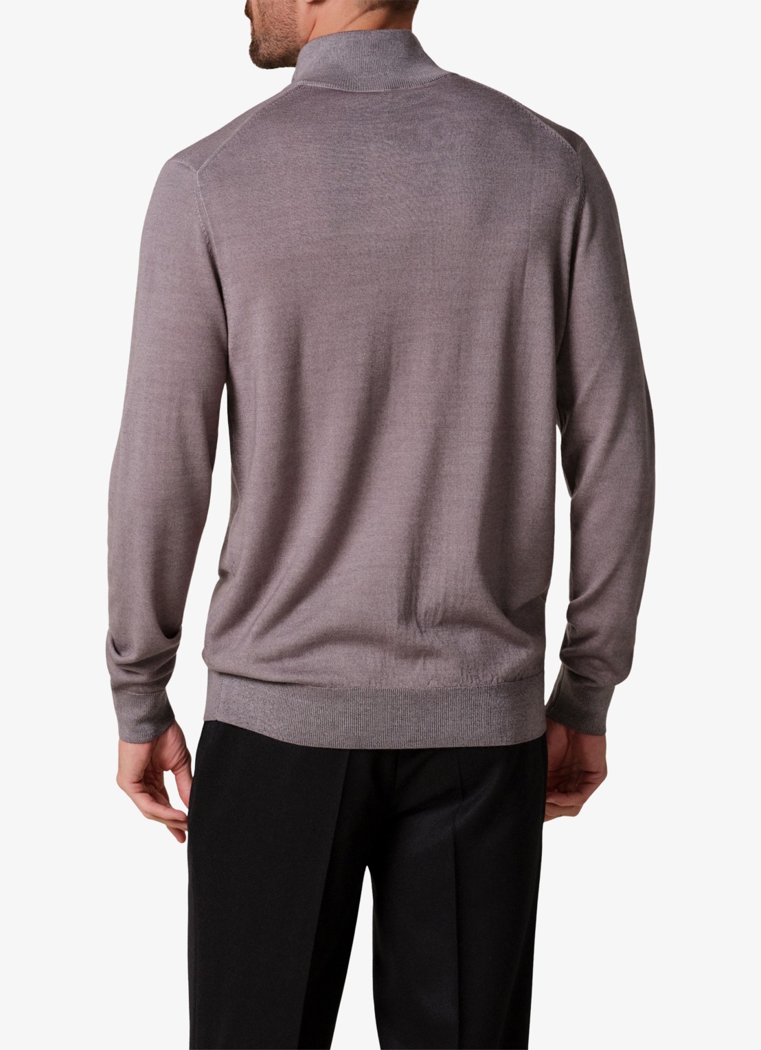 Profuomo Merino trui met halve rits - achterkant grijs