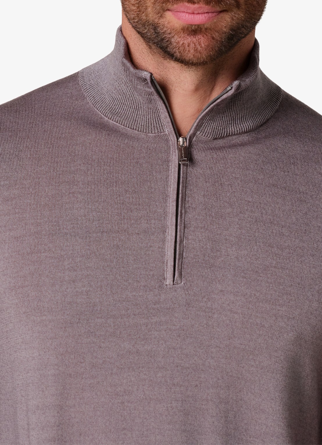 Profuomo Merino trui met halve rits - detail 6 grijs