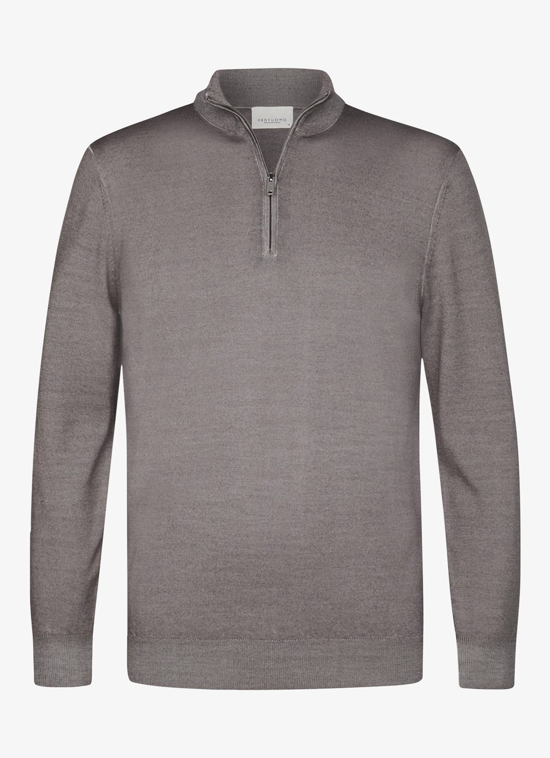 Profuomo Merino trui met halve rits - voorkant 2 grijs
