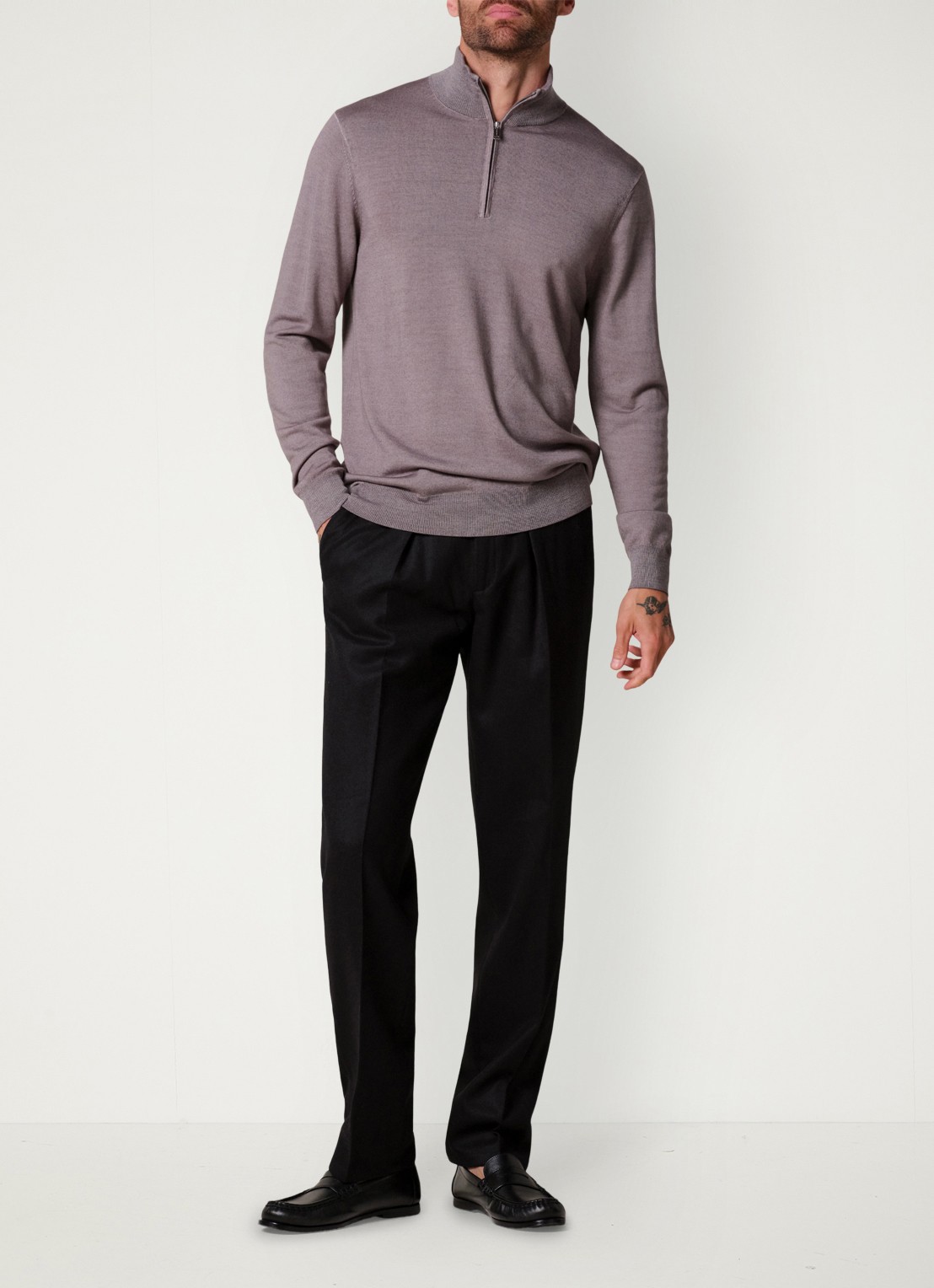 Profuomo Merino trui met halve rits - voorkant 3 grijs
