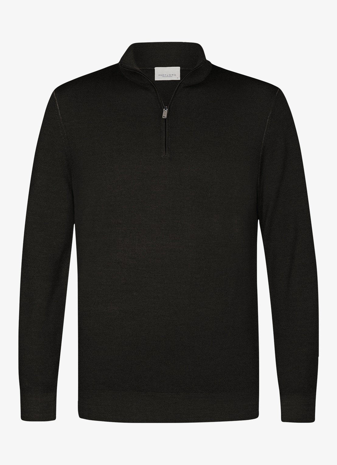 Profuomo Merino trui met halve rits - voorkant 2 donkerbruin
