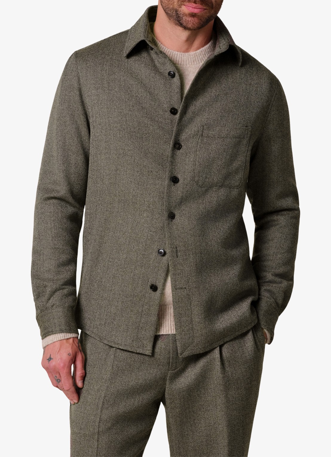Profuomo Mouline regular fit overshirt in wol blend - detail 3 bruin