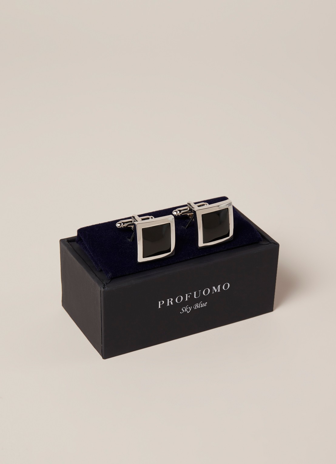 Profuomo Onyx steen manchetknopen  - voorkant 2 zilver