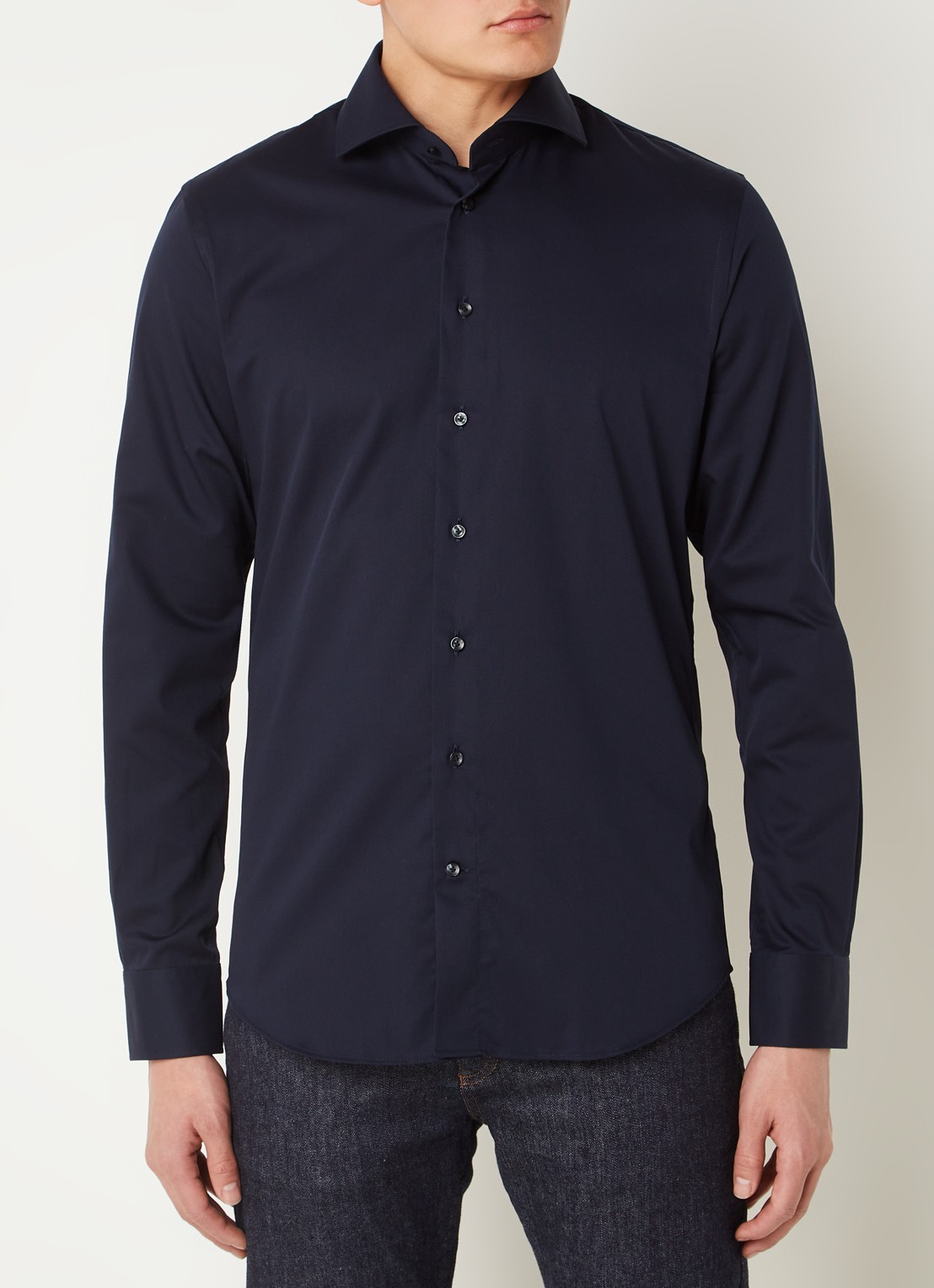 Profuomo Ori slim fit overhemd van katoen - detail 2 donkerblauw