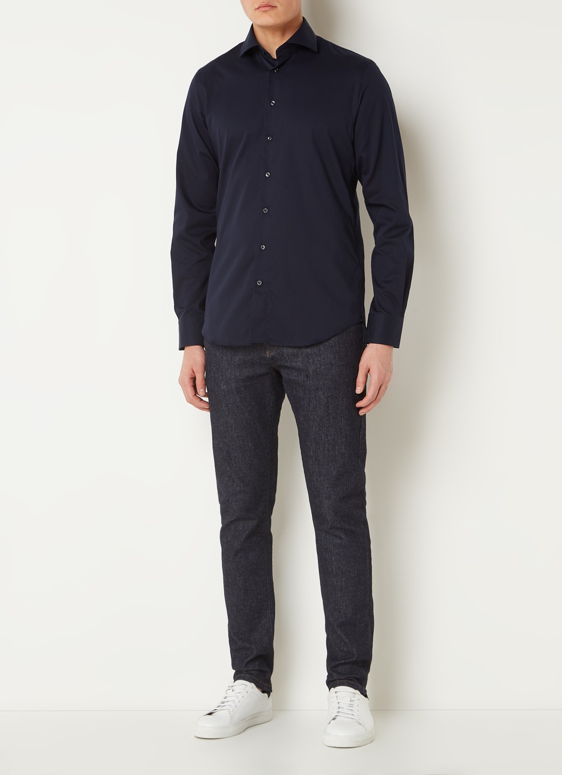Profuomo Ori slim fit overhemd van katoen - voorkant 5 donkerblauw