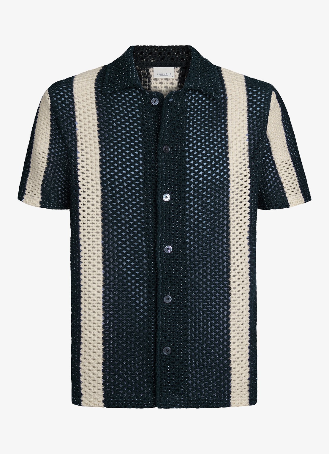 Profuomo Overhemd met opengewerkt dessin - voorkant 2 donkerblauw