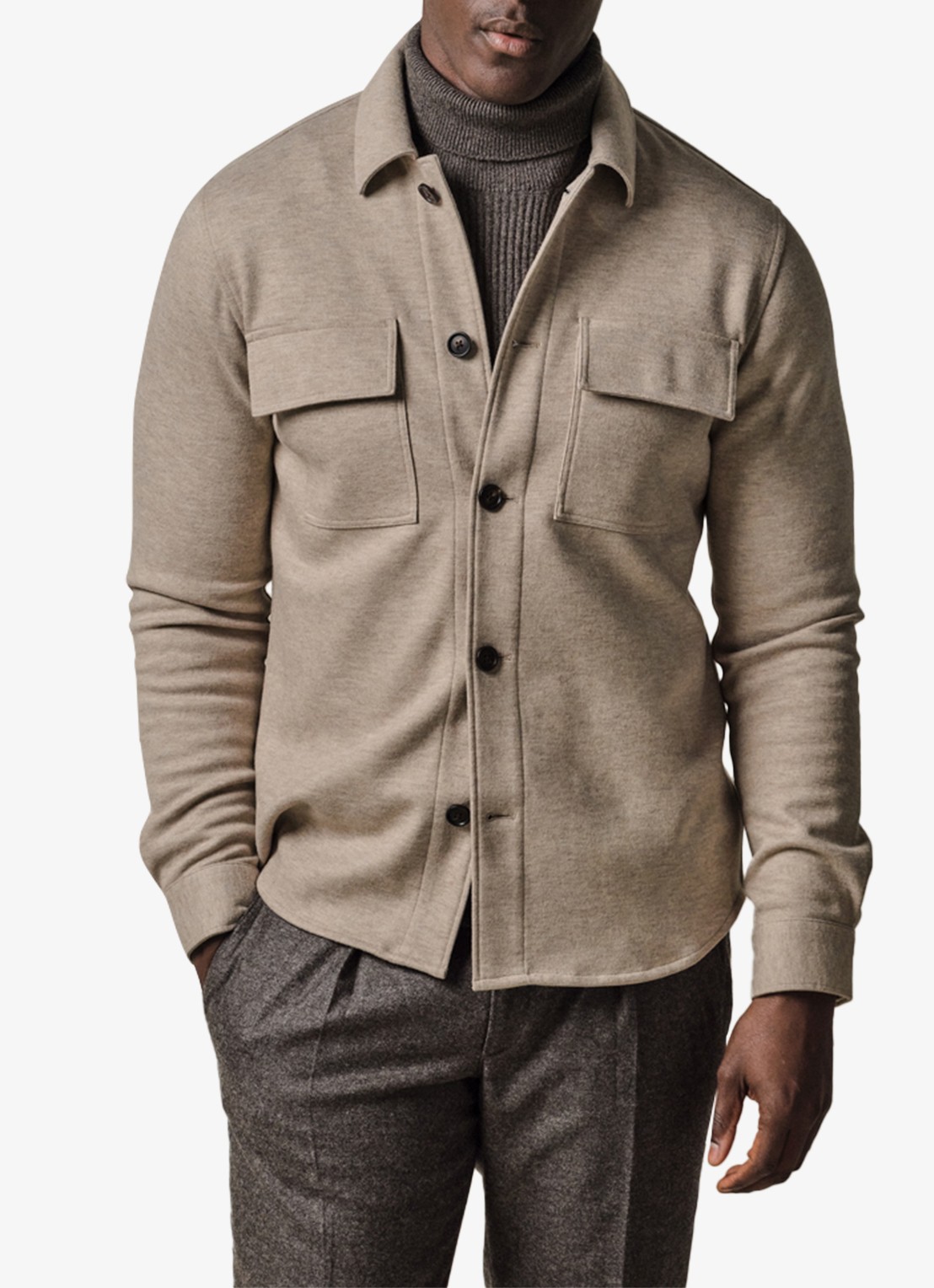 Profuomo Overshirt met borstzakken - detail beige