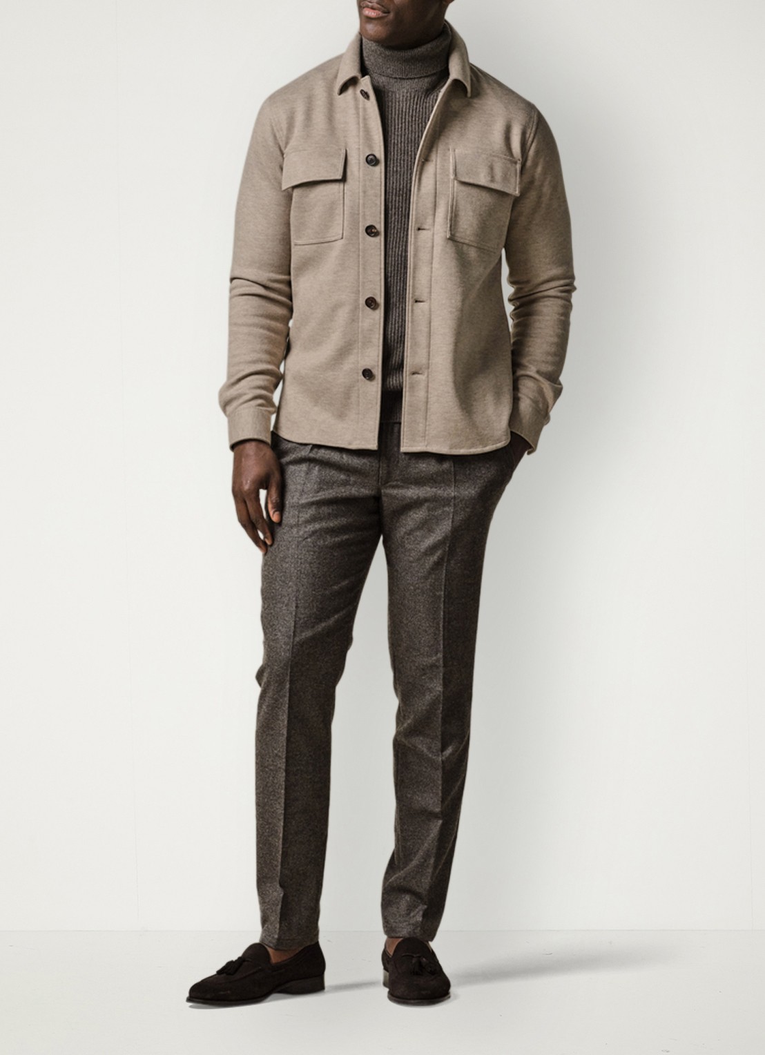 Profuomo Overshirt met borstzakken - voorkant 6 beige