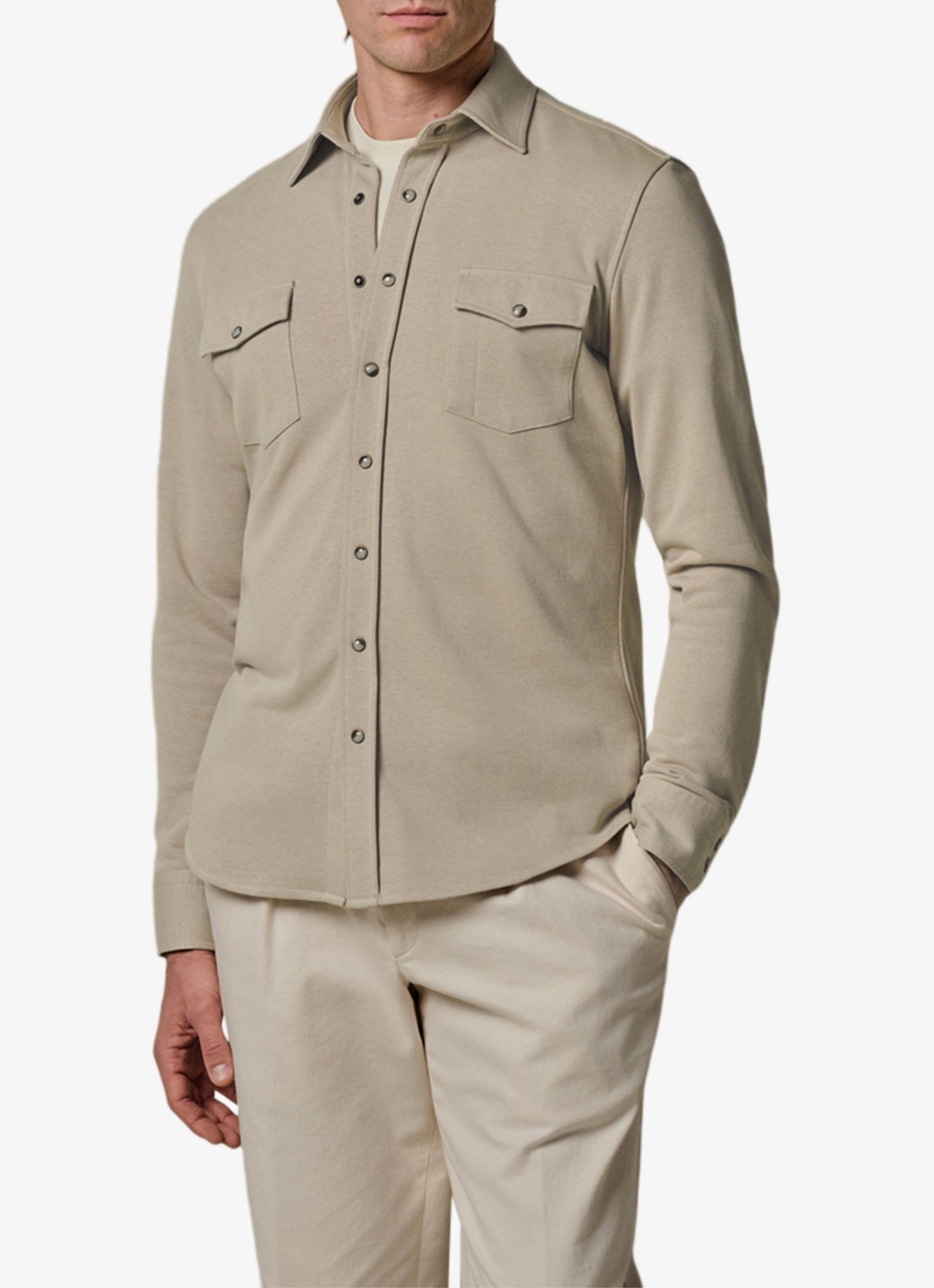 Profuomo Overshirt met borstzakken - detail beige