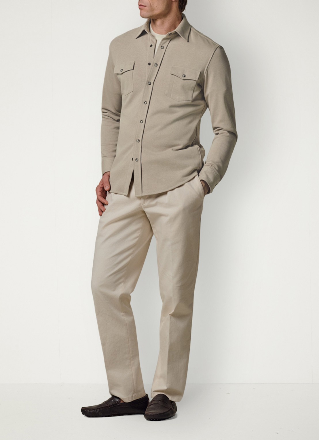 Profuomo Overshirt met borstzakken - voorkant 6 beige
