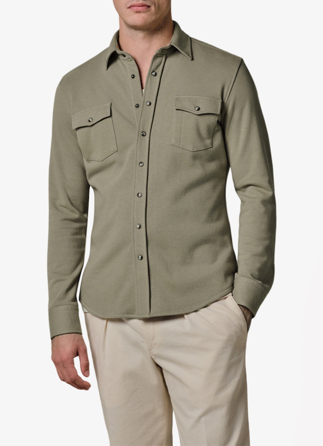 Profuomo Overshirt met borstzakken - detail 4 middengroen